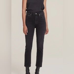 Agolde High-Rise Cropped Straight Jeans in Washed Black